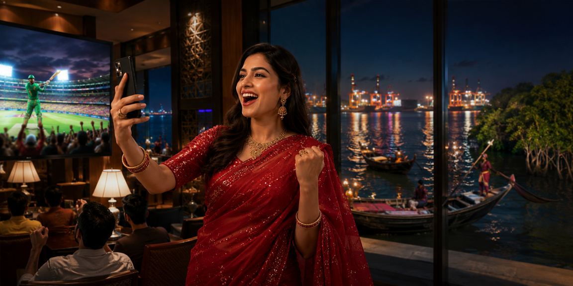 সুন্দরবনের ক্রিকেট বেটিং ও সাদা শাড়ি পরিহিত নারী